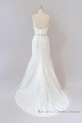 Long Mermaid Strapless Tulle Lace Wedding Dresses